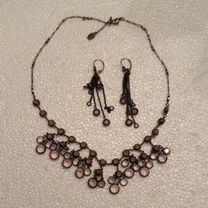 Anne Koplik  designs Delicate Pink Glass Cluster Necklace and Earrings Set